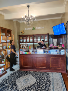 Tatum and Summer are Seknd Nature's playful bud tenders in the beautiful members lounge on Glenhof Road Newlands